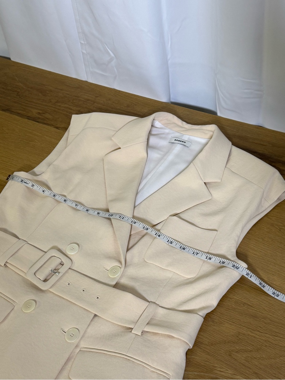 Sandro Paris Sleeveless Belted Longline Blazer dress Cream Size 42 ~ US 8/10 - Picture 6 of 15